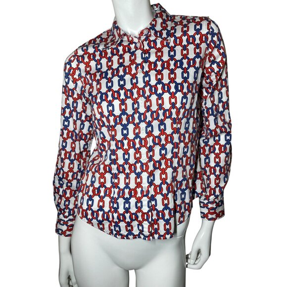 Jones New York Petite Small Womens Long Sleeve Button-Up Shirt Chain Link Print - Picture 11 of 13